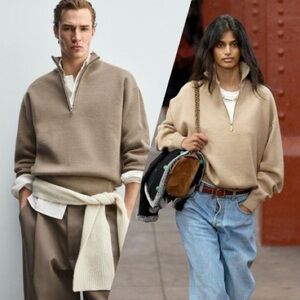 Nwt zara quarter zip jumper beige chanel